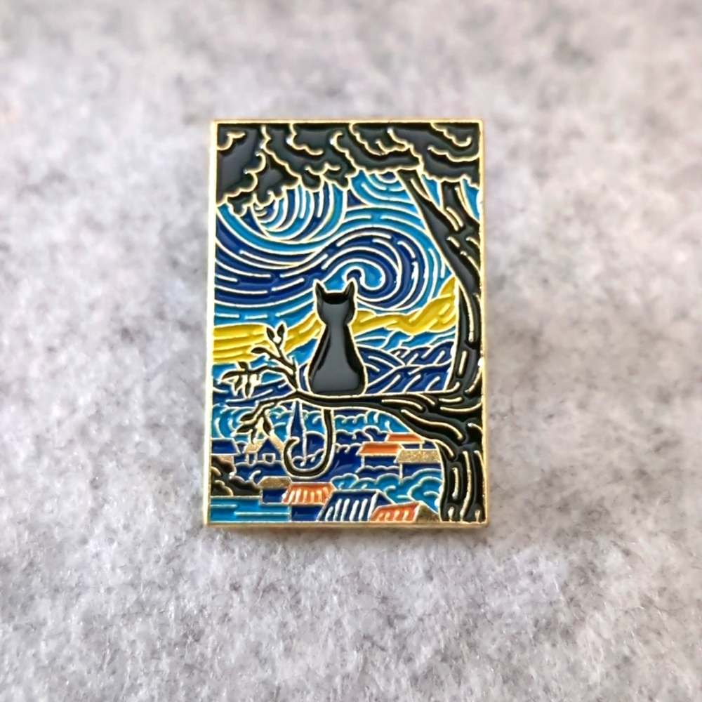 Watching Cat in a Van Gogh Painting Pin